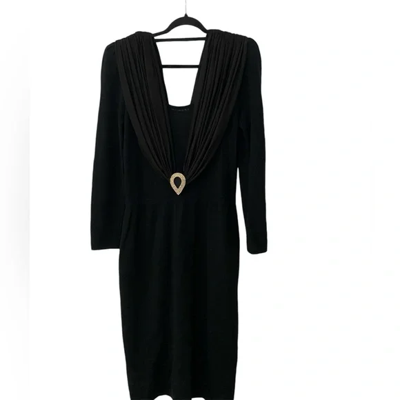 ST. JOHNS EVENING For Saks Fifth Avenue Knit Dress Rhinestone Pin